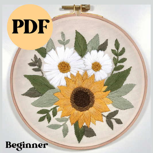 PDF ‘Sunflower & Daisies’ Embroidery Pattern
