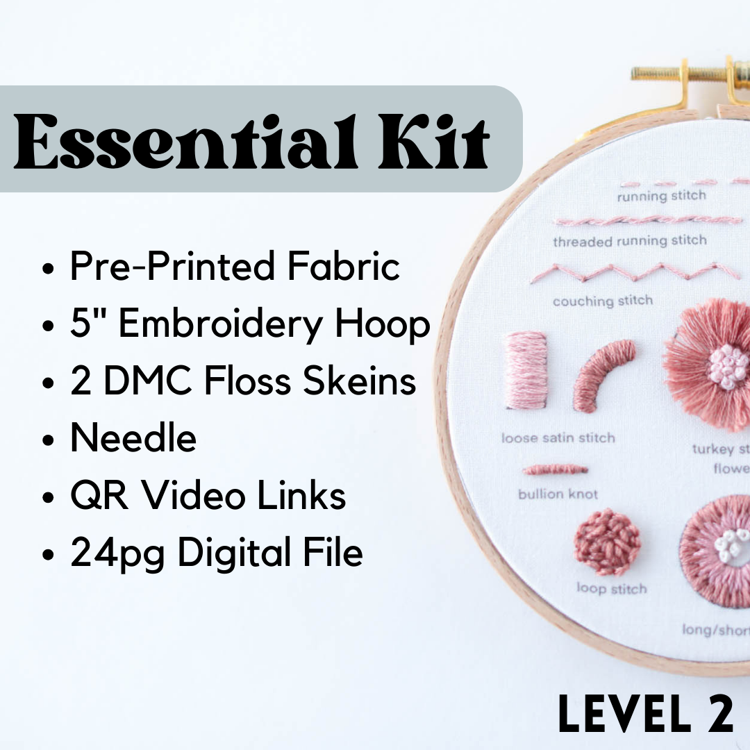 Learn to Embroider - LEVEL 2 - Stitch Sampler Beginner Embroidery Kit