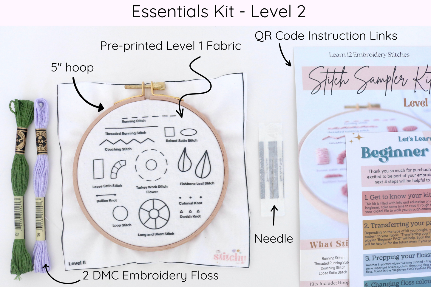 Learn to Embroider - LEVEL 2 - Stitch Sampler Beginner Embroidery Kit
