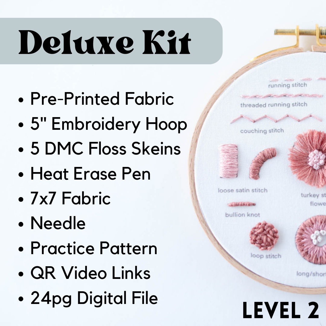 Learn to Embroider - LEVEL 2 - Stitch Sampler Beginner Embroidery Kit