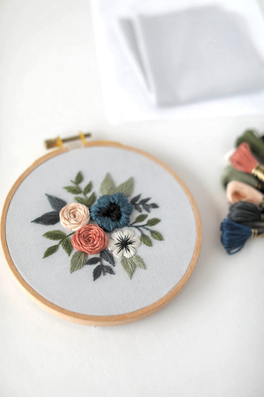 5" Blue Blossom Embroidery Full Kit - Confident Beginner
