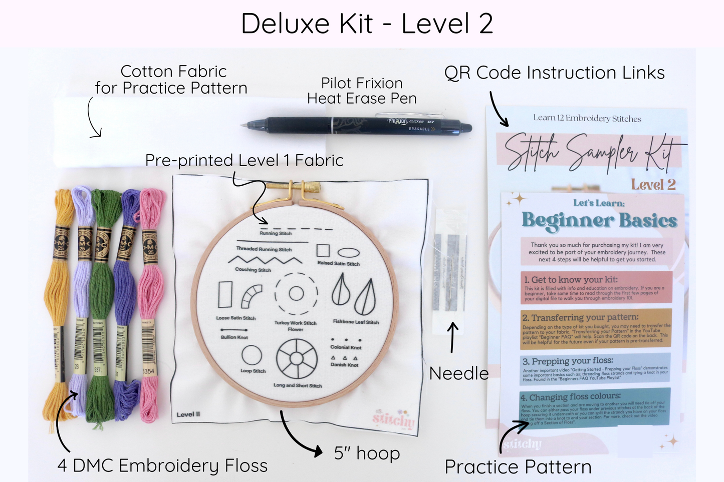 Learn to Embroider - LEVEL 2 - Stitch Sampler Beginner Embroidery Kit