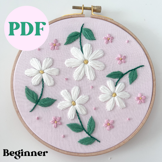 PDF Beginner Daisies Hand Embroidery Pattern - Beginner