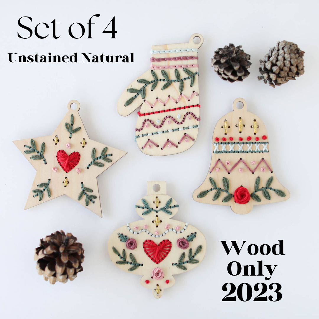 Wood Embroidery Ornament Kit - Set of 4 (2023)
