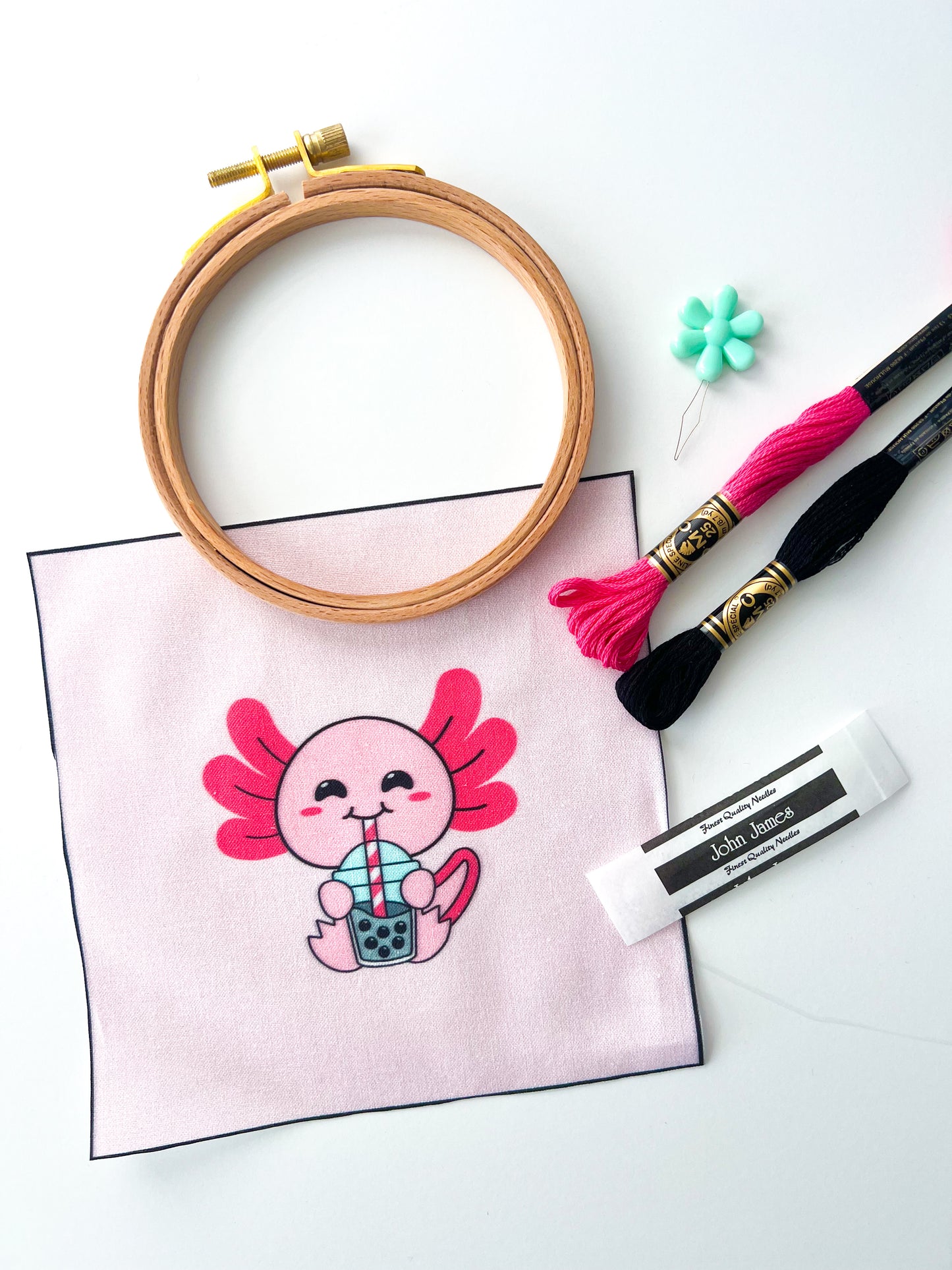 Kids Embroidery Kit with 4" Hoop - Axolotl - Creative Stitching Fun for Young Crafters (USA)