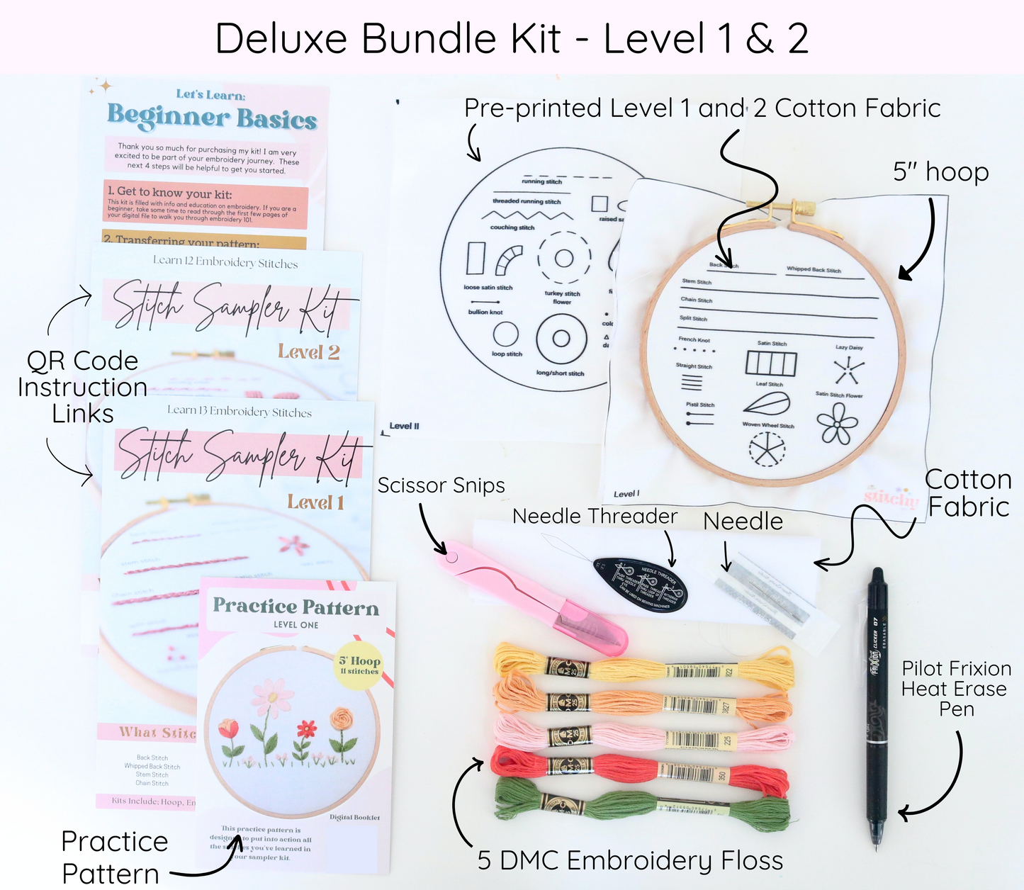 Learn to Embroider - LEVEL 2 - Stitch Sampler Beginner Embroidery Kit