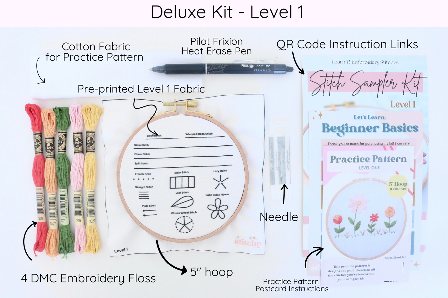 Learn to Embroider - LEVEL I - Stitch Sampler Beginner Embroidery Kit