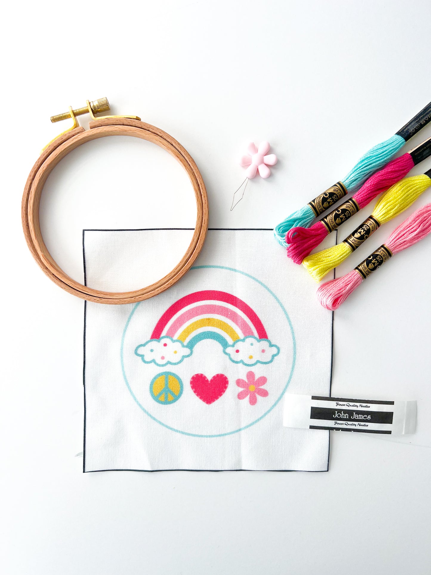 Kids Rainbow Stitch Sampler Embroidery Kit with 4" Hoop - Creative Stitching Fun for Young Crafters
