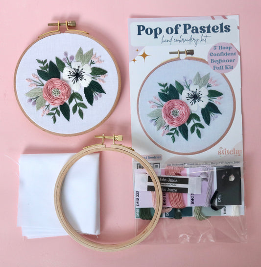 5" Pop of Pastels Floral Embroidery Kit - Confident Beginner