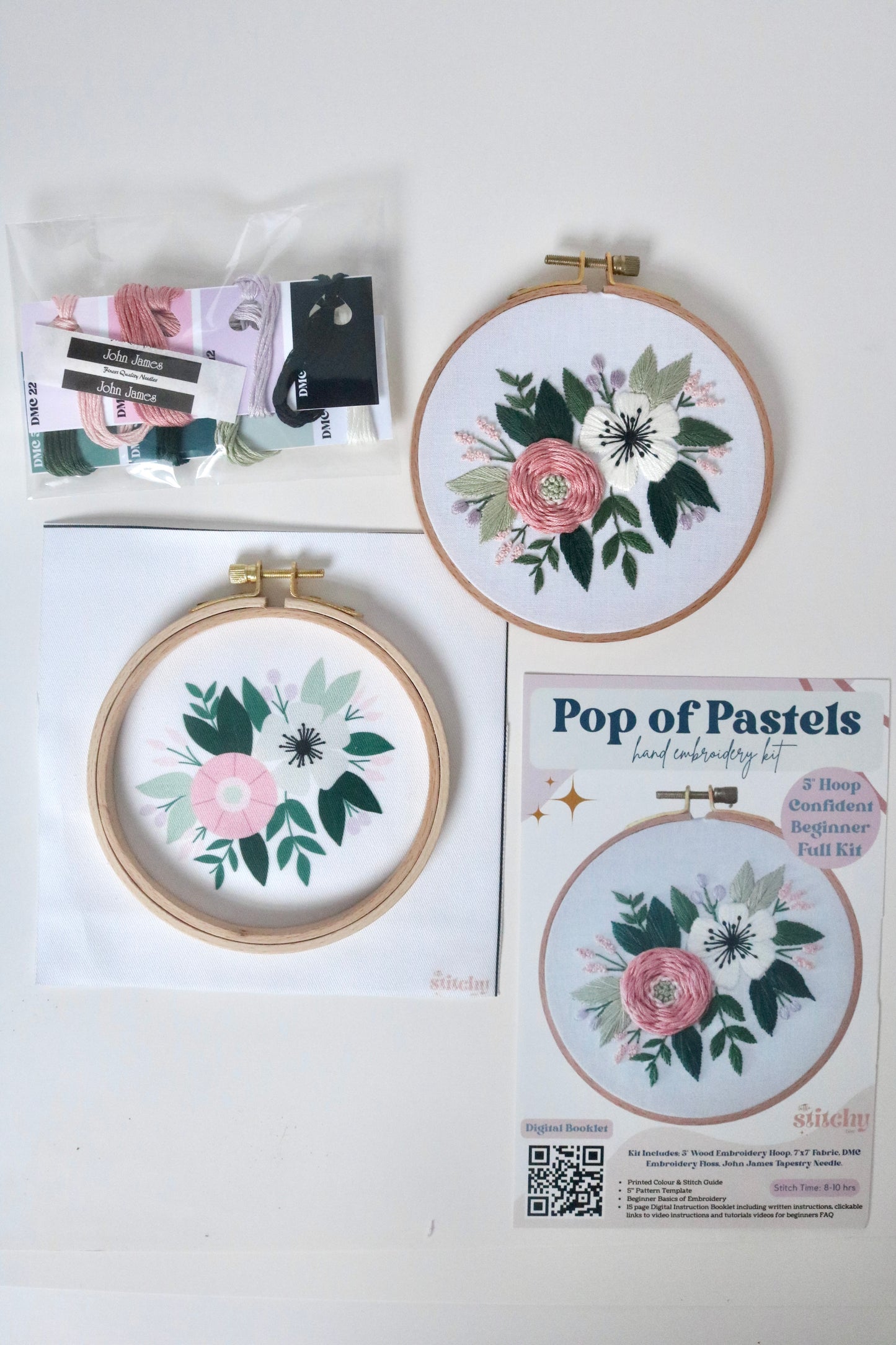 5" Pop of Pastel Floral Embroidery Kit - Confident Beginner