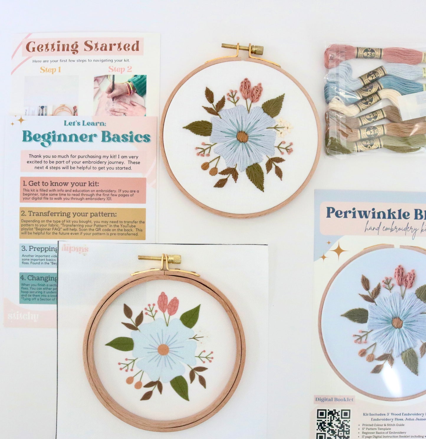 5" Periwinkle Blooms Hand Embroidery Kit - Beginner