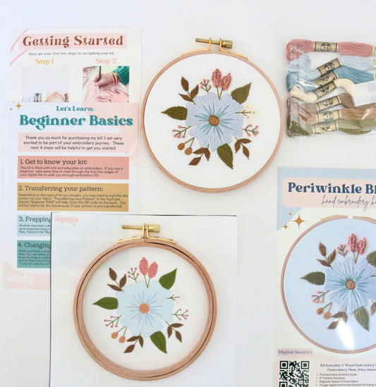 5" Periwinkle Blooms Hand Embroidery Kit - Beginner
