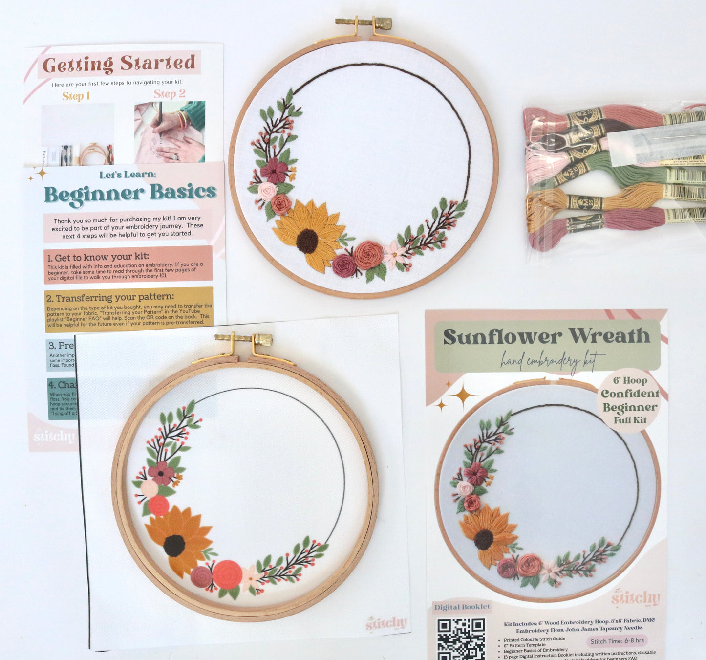 6" Sunflower Wreath Embroidery Kit - Confident Beginner