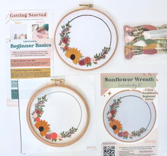 6" Sunflower Wreath Embroidery Kit - Confident Beginner