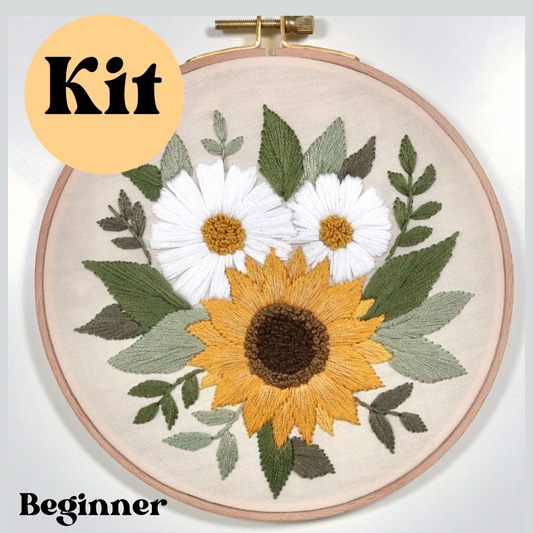 6" Sunflower and Daisies Embroidery Kit - Confident Beginner