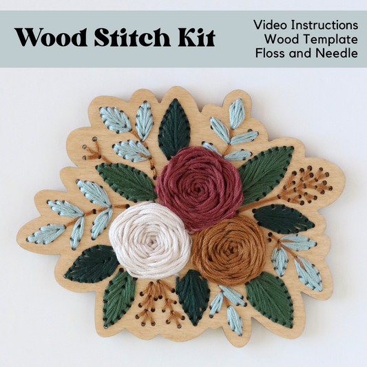 Trio of Roses Wood Stitch Kit - Pre-Order