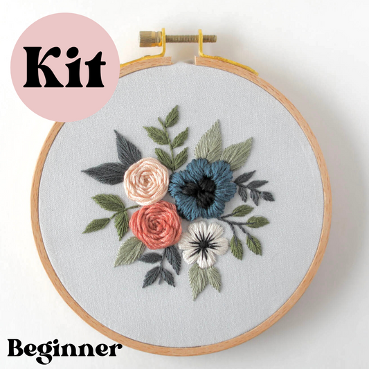 5" Blue Blossom Embroidery Full Kit - Confident Beginner