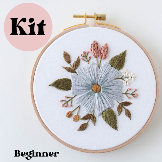 5" Periwinkle Blooms Hand Embroidery Kit - Beginner