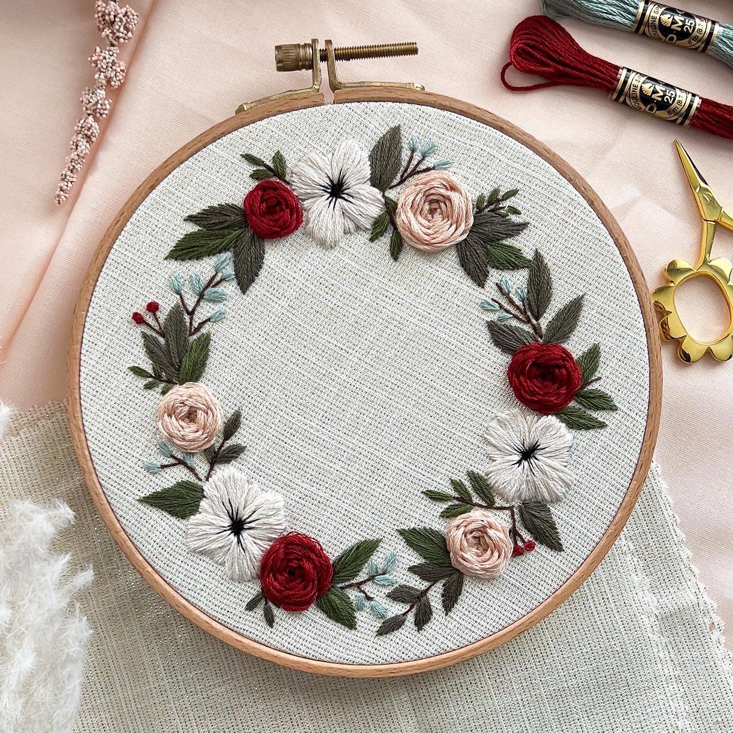 PDF 'Winter Roses' Customizable Embroidery Pattern