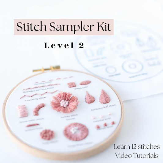 Learn to Embroider - LEVEL 2 - Stitch Sampler Beginner Embroidery Kit