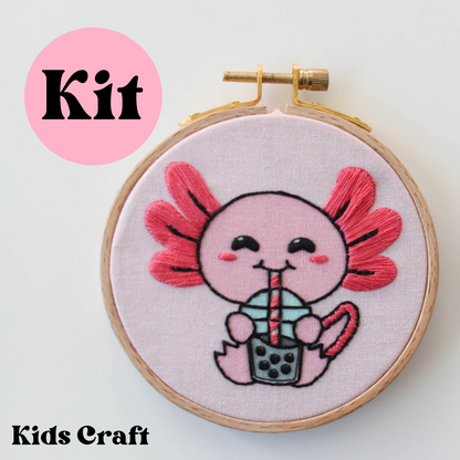 Kids Embroidery Kit with 4" Hoop - Axolotl - Creative Stitching Fun for Young Crafters (USA)