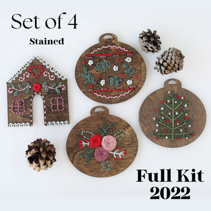 Wood Embroidery Ornament Kit - Set of 4 (2022)