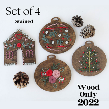 Wood Embroidery Ornament Kit - Set of 4 (2022)