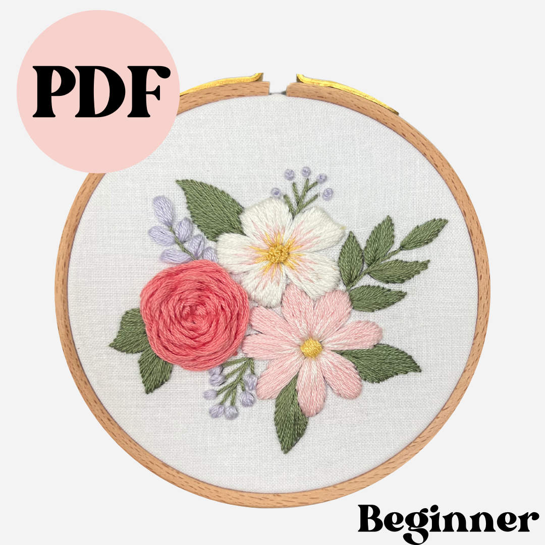 PDF Beginner Pastel Blooms Pattern - Digital Download - Easy to Stitch