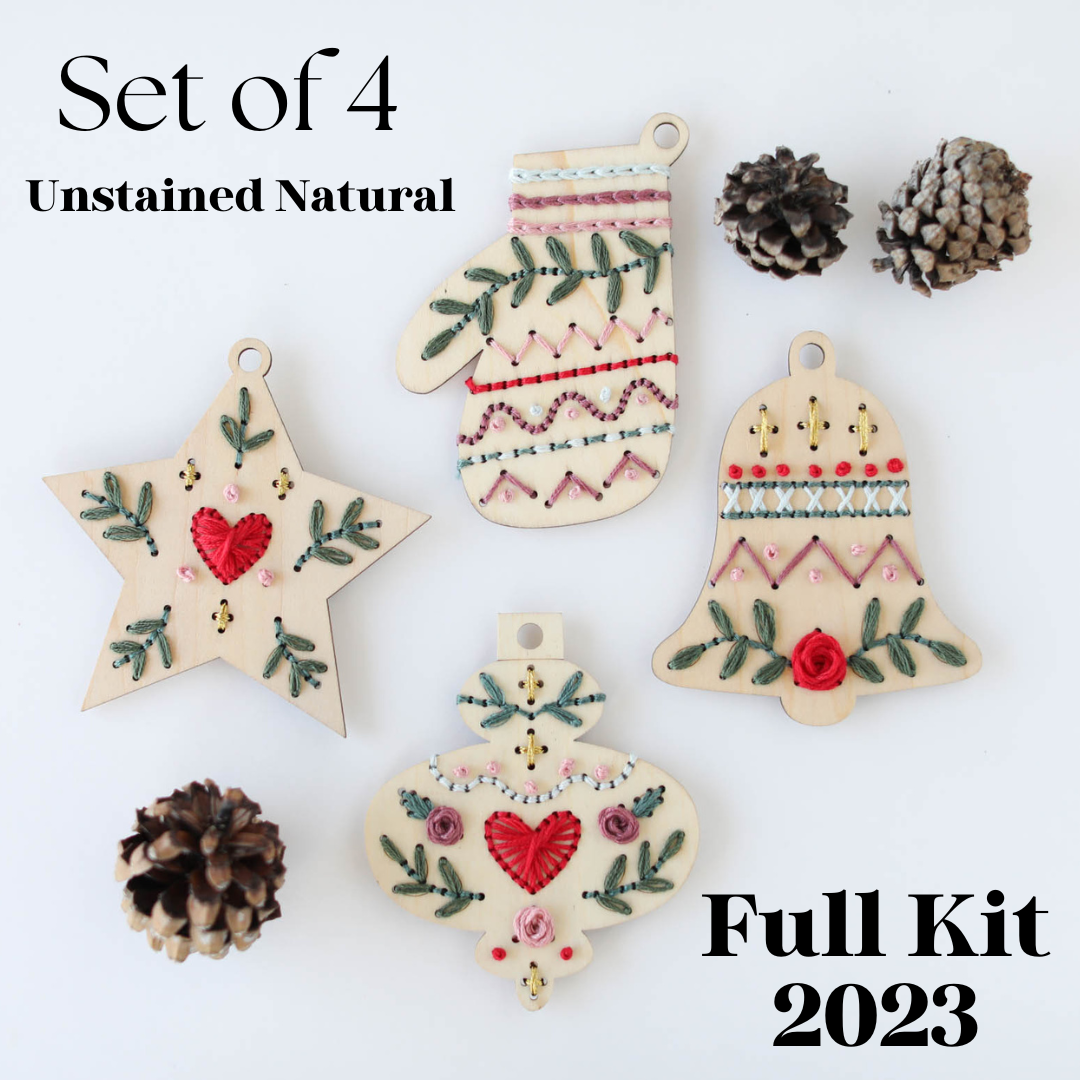 Wood Embroidery Ornament Kit - Set of 4 (2023)