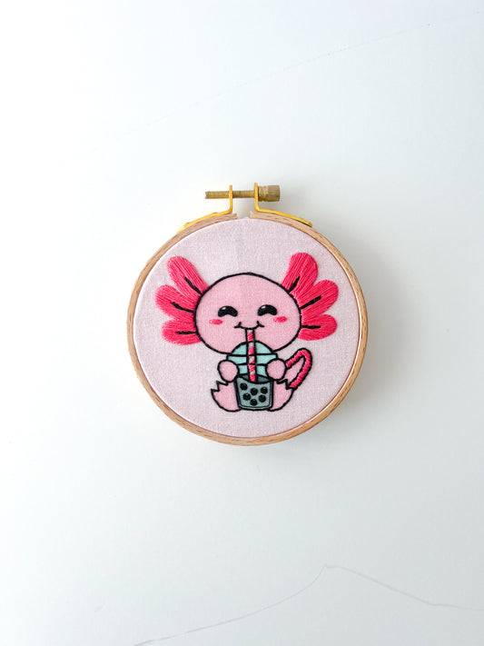 Kids Embroidery Kit with 4" Hoop - Axolotl - Creative Stitching Fun for Young Crafters