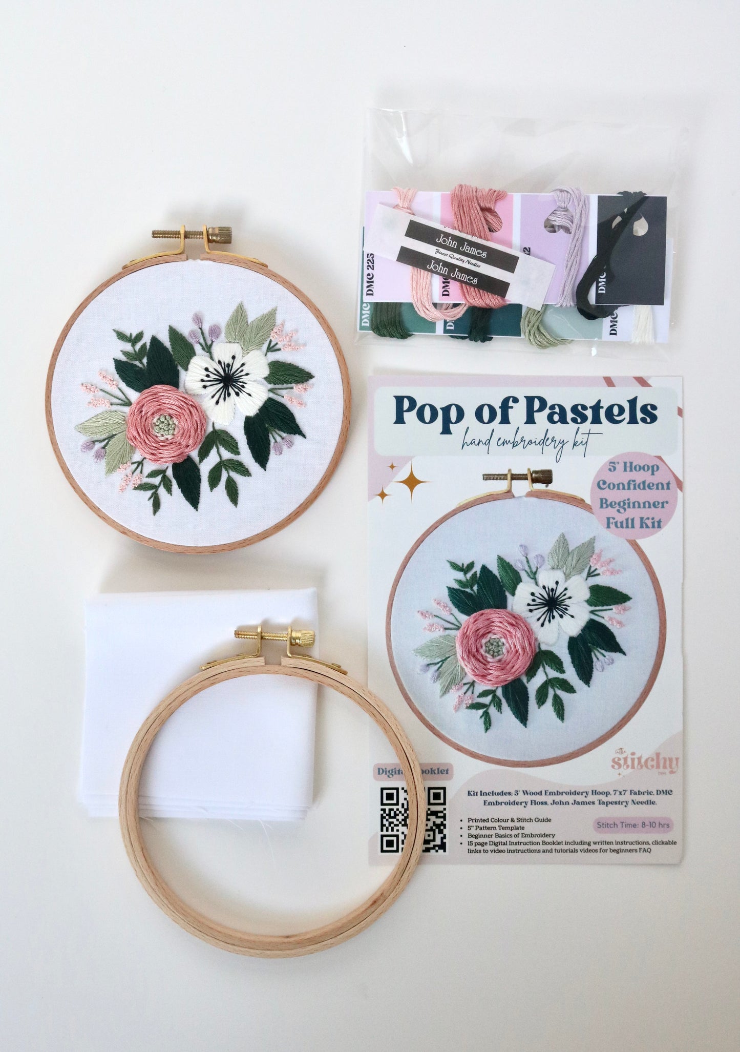 5" Pop of Pastel Floral Embroidery Kit - Confident Beginner