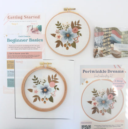 5" Periwinkle Dreams Hand Embroidery Kit - Intermediate