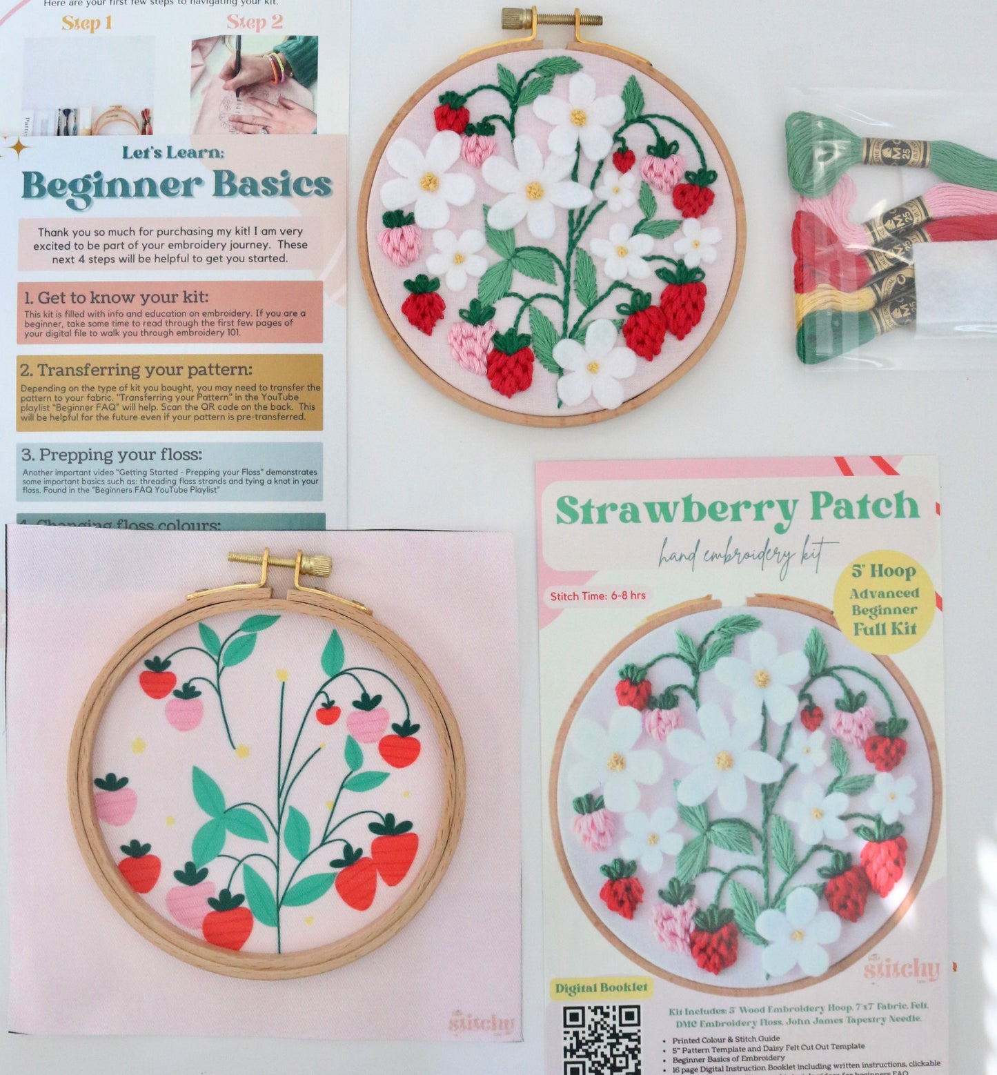 5" Strawberry Patch Embroidery Kit - Intermediate