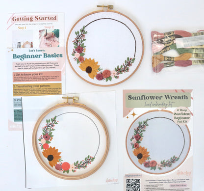 6" Sunflower Wreath Embroidery Kit - Confident Beginner