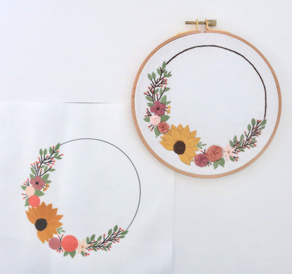 6" Sunflower Wreath Embroidery Kit - Confident Beginner (USA)