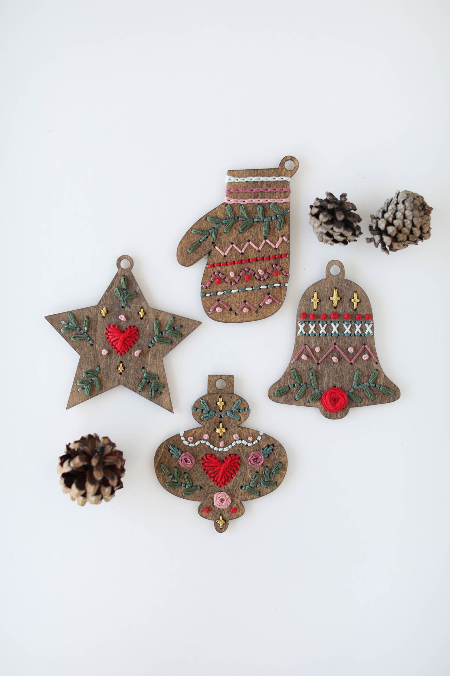 Full Set of 12 Wood Embroidery Ornament Kit