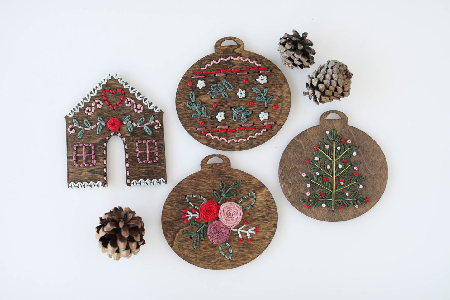 Full Set of 12 Wood Embroidery Ornament Kit