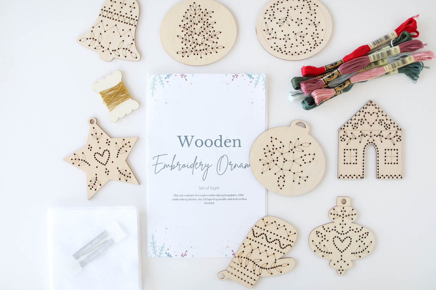 Full Set of 12 Wood Embroidery Ornament Kit