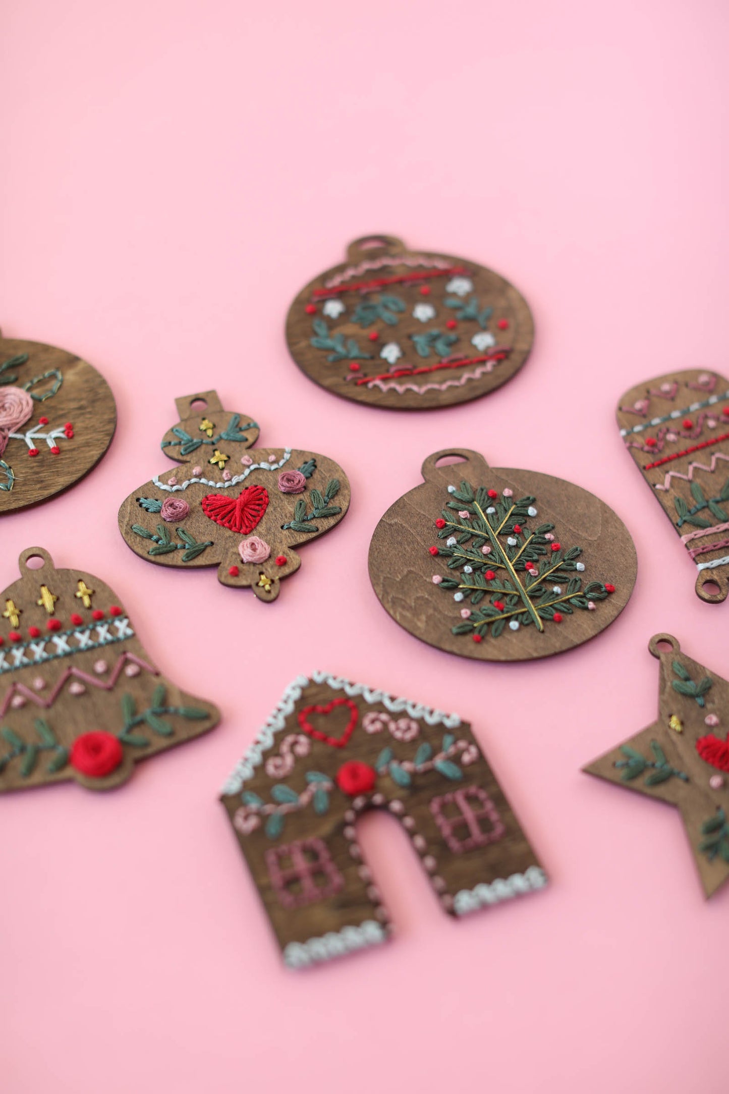 Full Set of 12 Wood Embroidery Ornament Kit