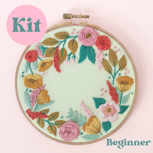 6" Poppies and Petals Floral Embroidery Kit - Beginner