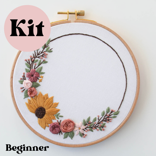 6" Sunflower Wreath Embroidery Kit - Confident Beginner